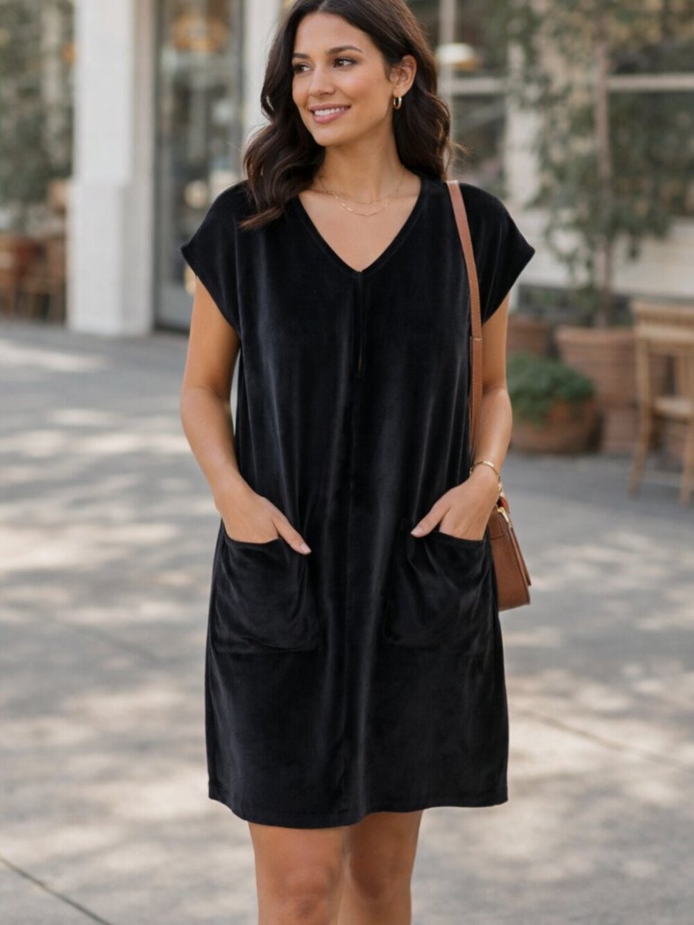 Ava James Black Velvet V-Neck Dress